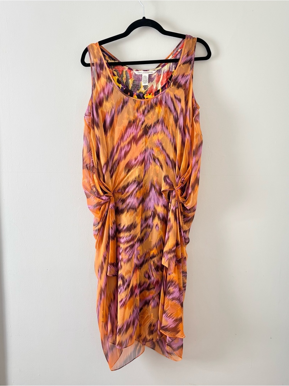 Diane Von Furstenberg Silk Vintage Midi Dress Lined Sleeveless Drapey Cheetah